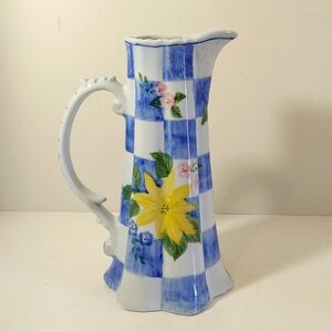 Sadek Pitcher Blue White Checkered Floral